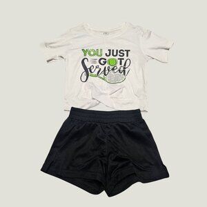 You Just Got Served Tennis Graphic Athletic Workout Shorts Set Size XS (4-5)